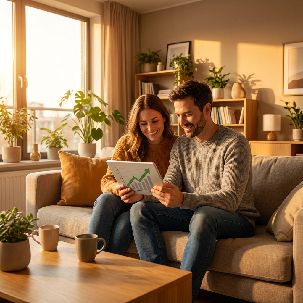 Couple heureux économisant sur l'assurance